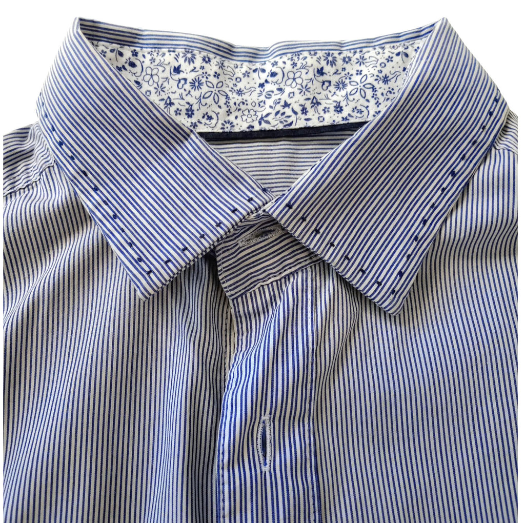 Next Shirt Men's UK Size M Blue Striped Long Sleeved Cotton Blend