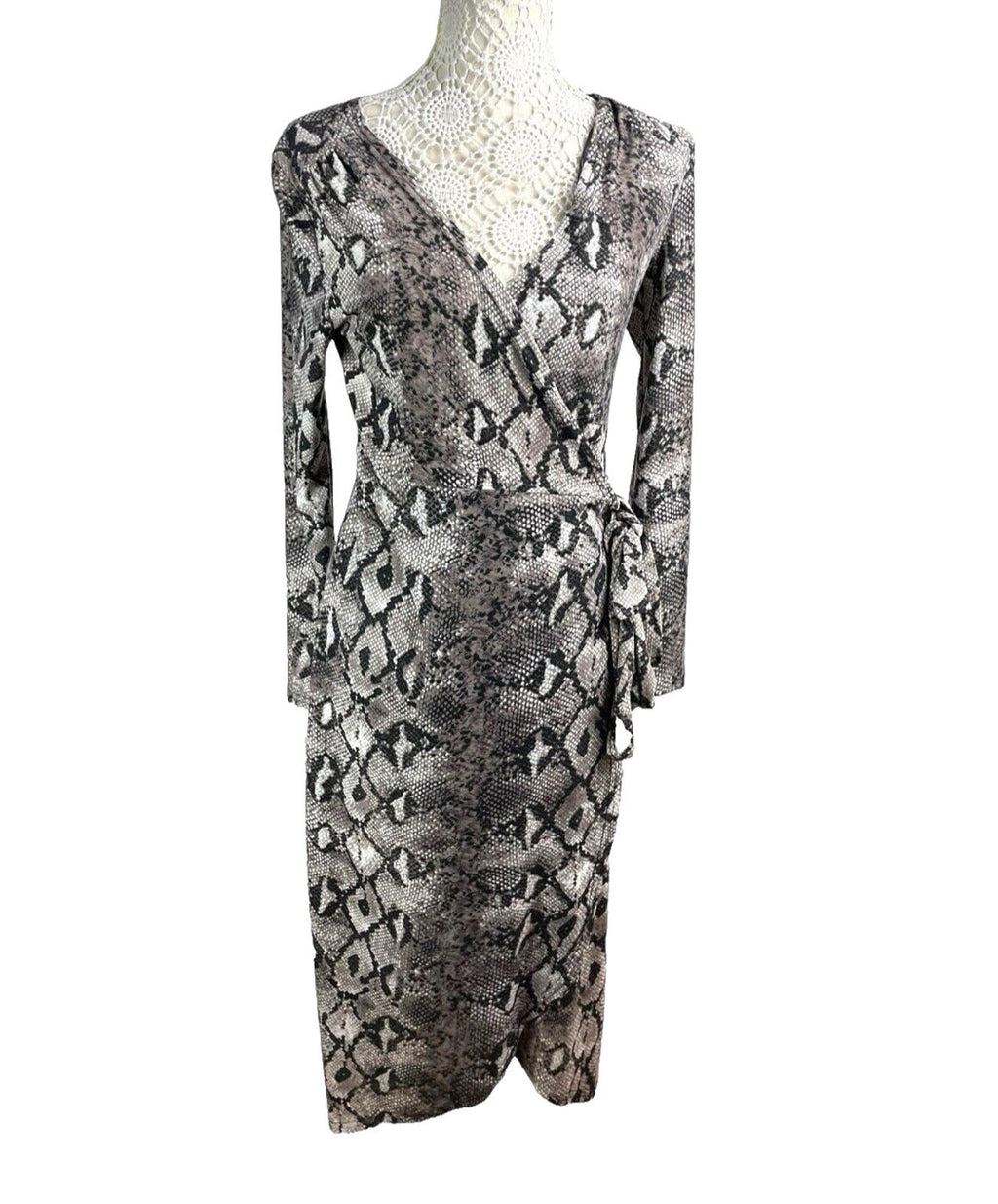 Blue Vanilla Snake Skin Wrap Dress Belted Midi Women’s UK Size 12