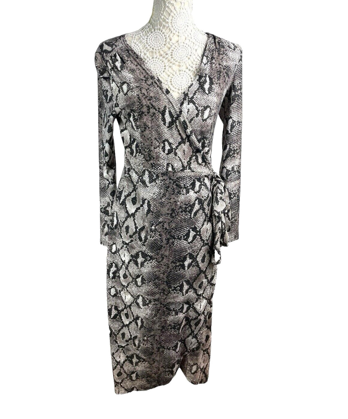 Blue Vanilla Snake Skin Wrap Dress Belted Midi Women’s UK Size 12