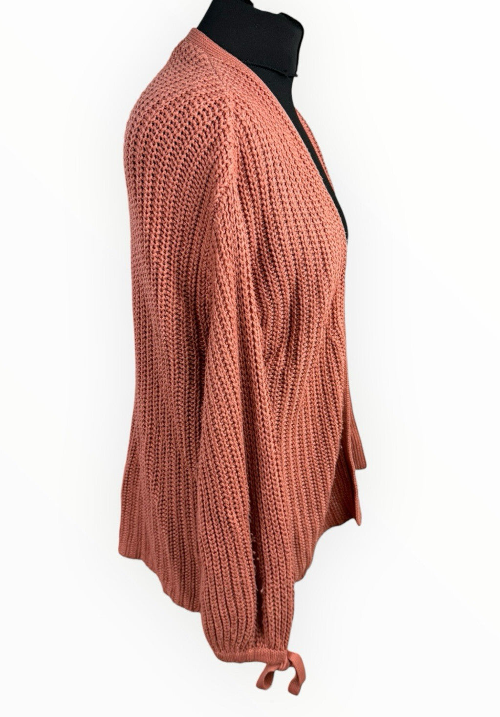 V By Very Womens Rust Orange Chunky Knit Cardigan Tie Cuff Balloon Sleeve 8