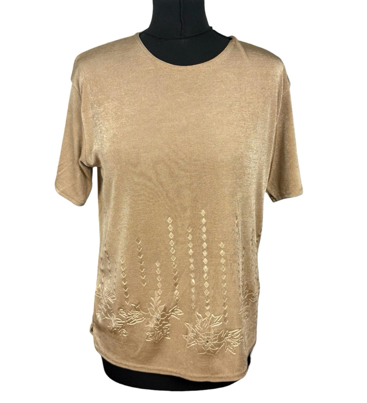 Eyecasuals Gold EyeCasuals Woven T-Shirt Blouse Top Women's UK Size M / L Shirt Sleeve Sequin