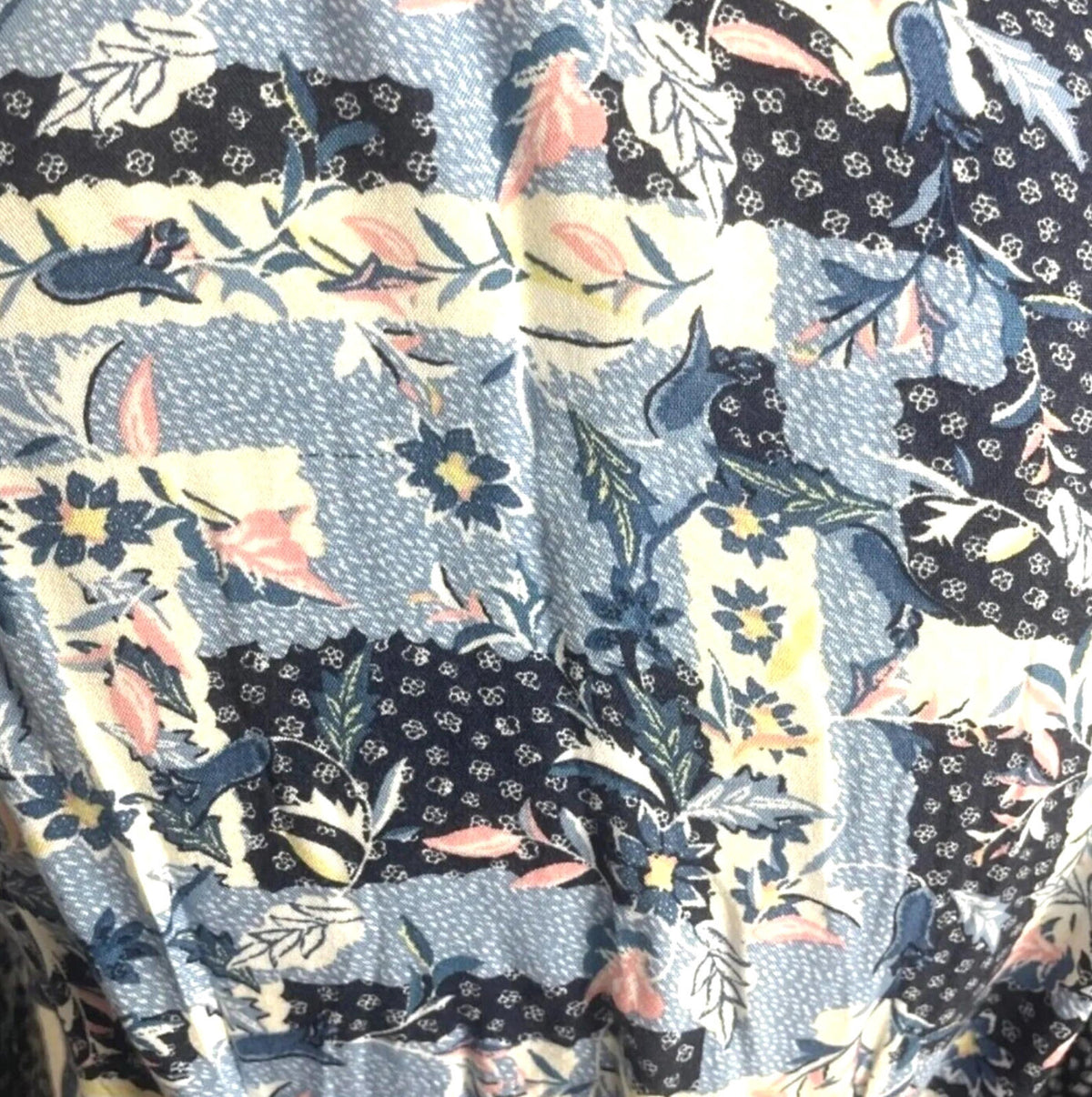 TU Floral Print Midi Dress Women's UK Size 10 Blue Long Bell Sleeve V-Neckline
