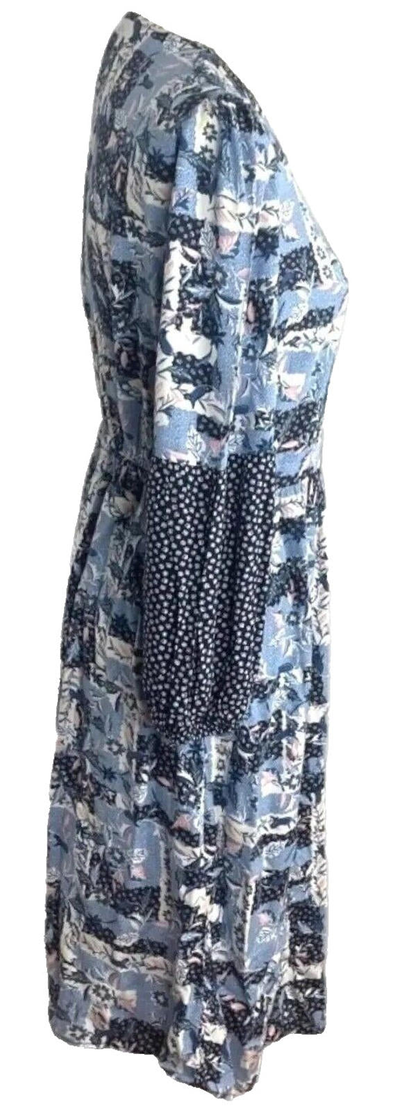 TU Floral Print Midi Dress Women's UK Size 10 Blue Long Bell Sleeve V-Neckline