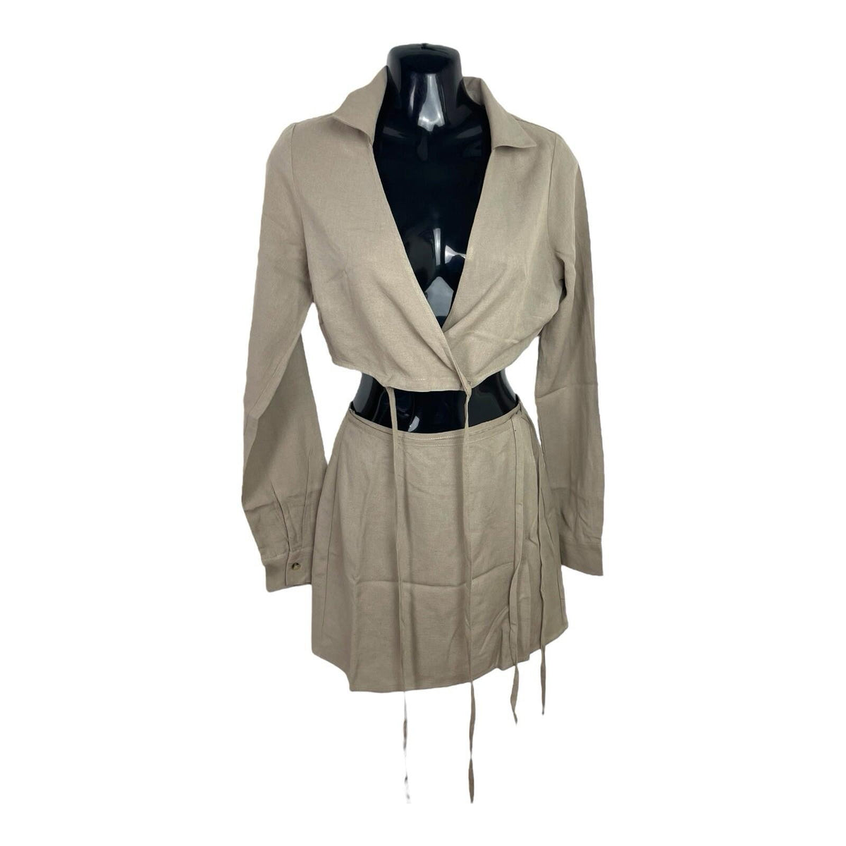 Pull&Bear Camel Skirt & Cropped Shirt Co-Ord Set Women's UK Size XS