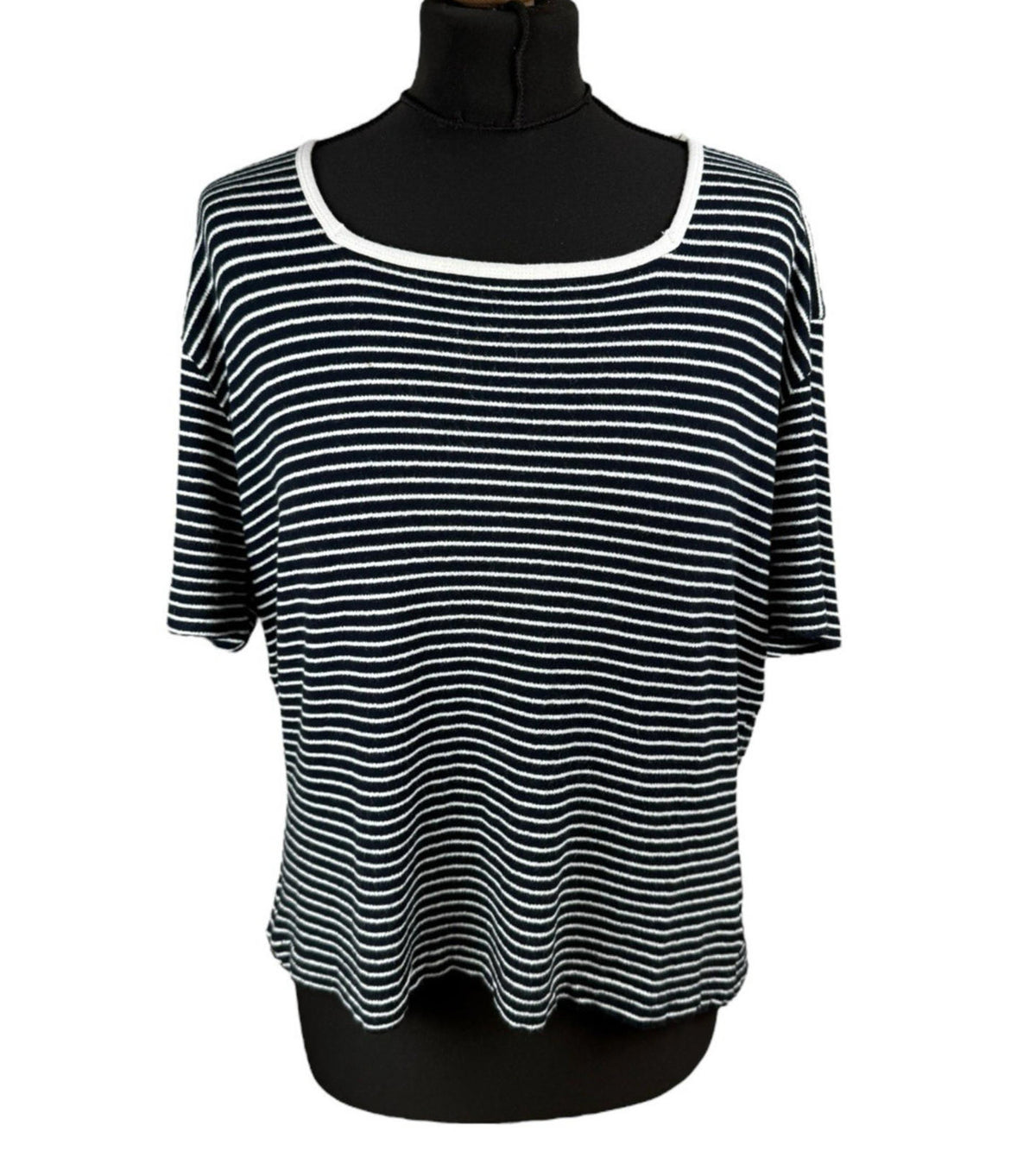 Alexon Black White Stripe T-Shirt Flannel Square Neck Women’s UK Size 16