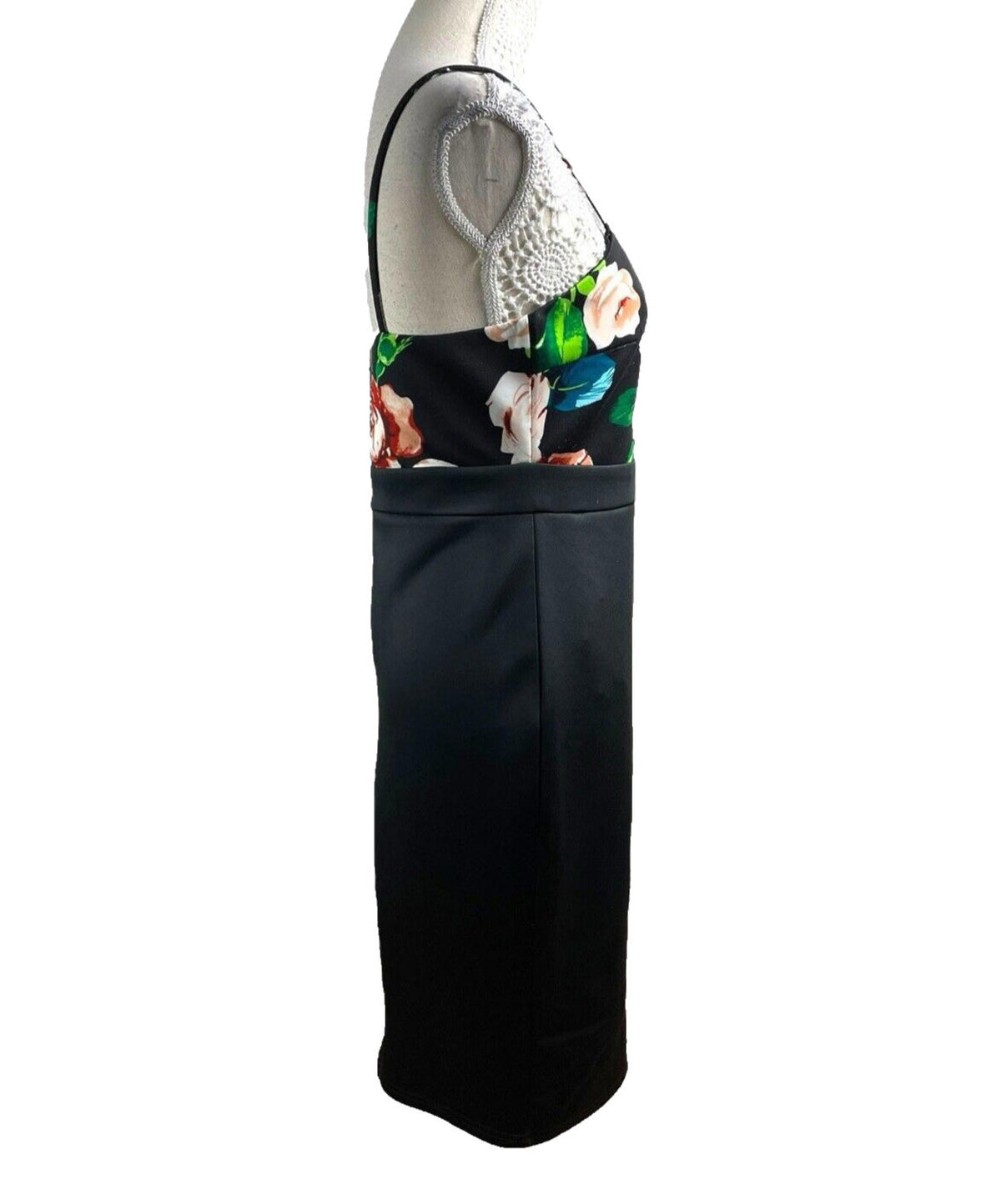 AX Paris Black Bodycon Dress Black Floral Top Detail Women's UK Size 14