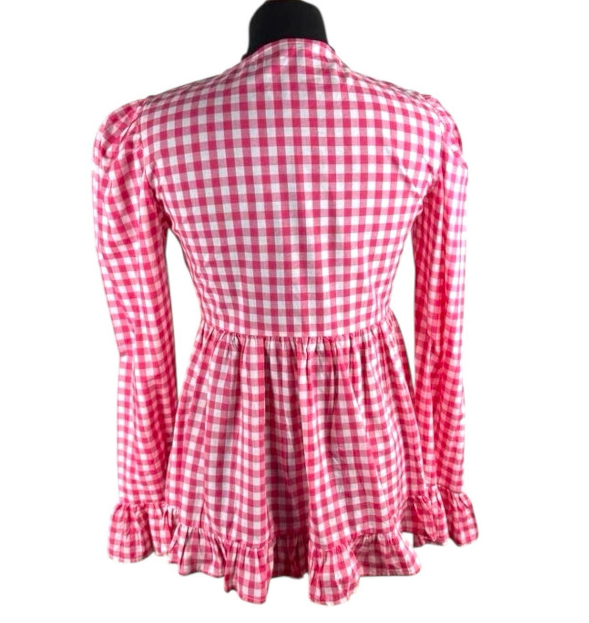 Red Gingham Tie Front Blouse Long Sleeve Grilled Hem Women's UK Size S
