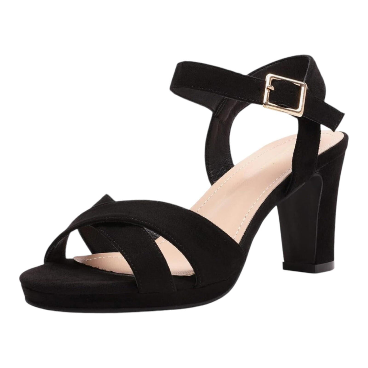 Dream Pairs Shoes Black Suede Open Toe Block Heel Women's UK Size 6 EU 39