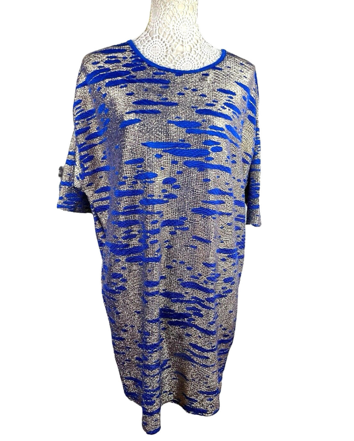 ASOS Blue & Gold Shimmer T-shirt Mini Dress Oversized Women's UK Size 6