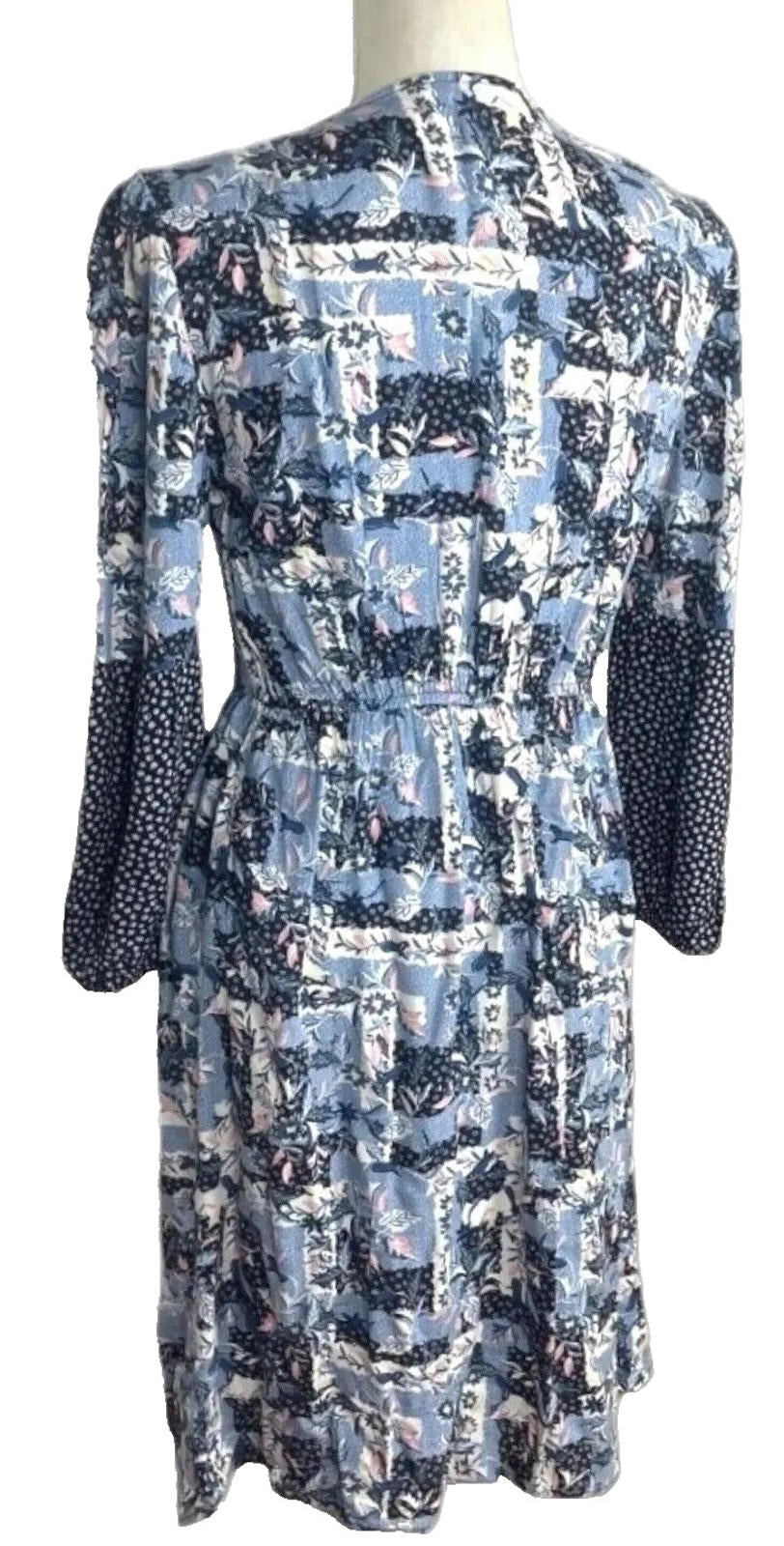 TU Floral Print Midi Dress Women's UK Size 10 Blue Long Bell Sleeve V-Neckline