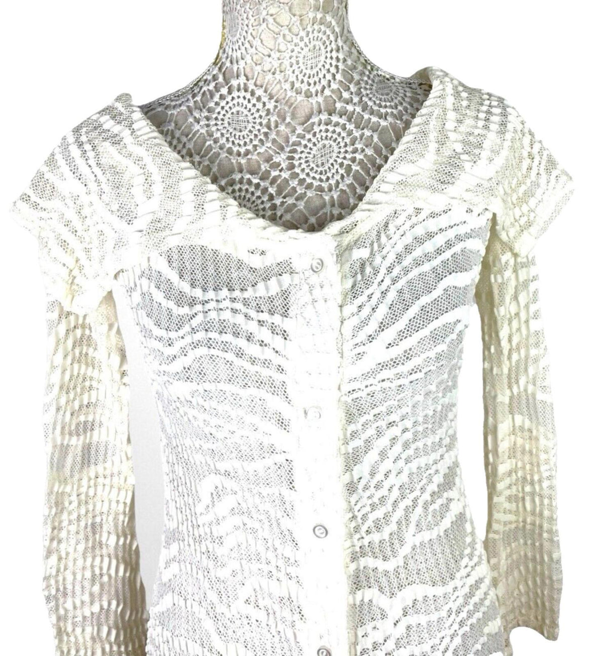 Maxi Dress Cream Textured Semi Sheer Shirt Dress Long Sleeve Women’s UK Size 8