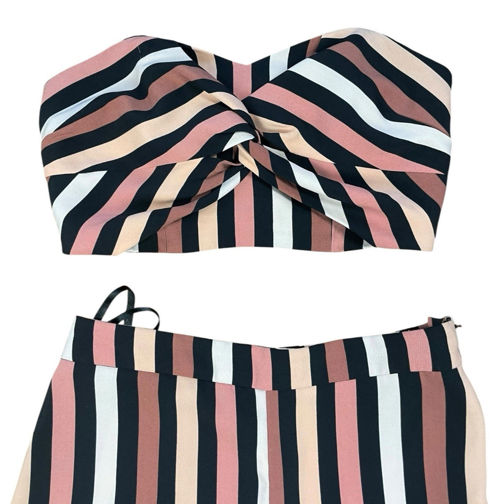 Miss Selfridge Shirred Co-Ord Set Women's UK Size 8 Petite White Multi Stripe Strapless