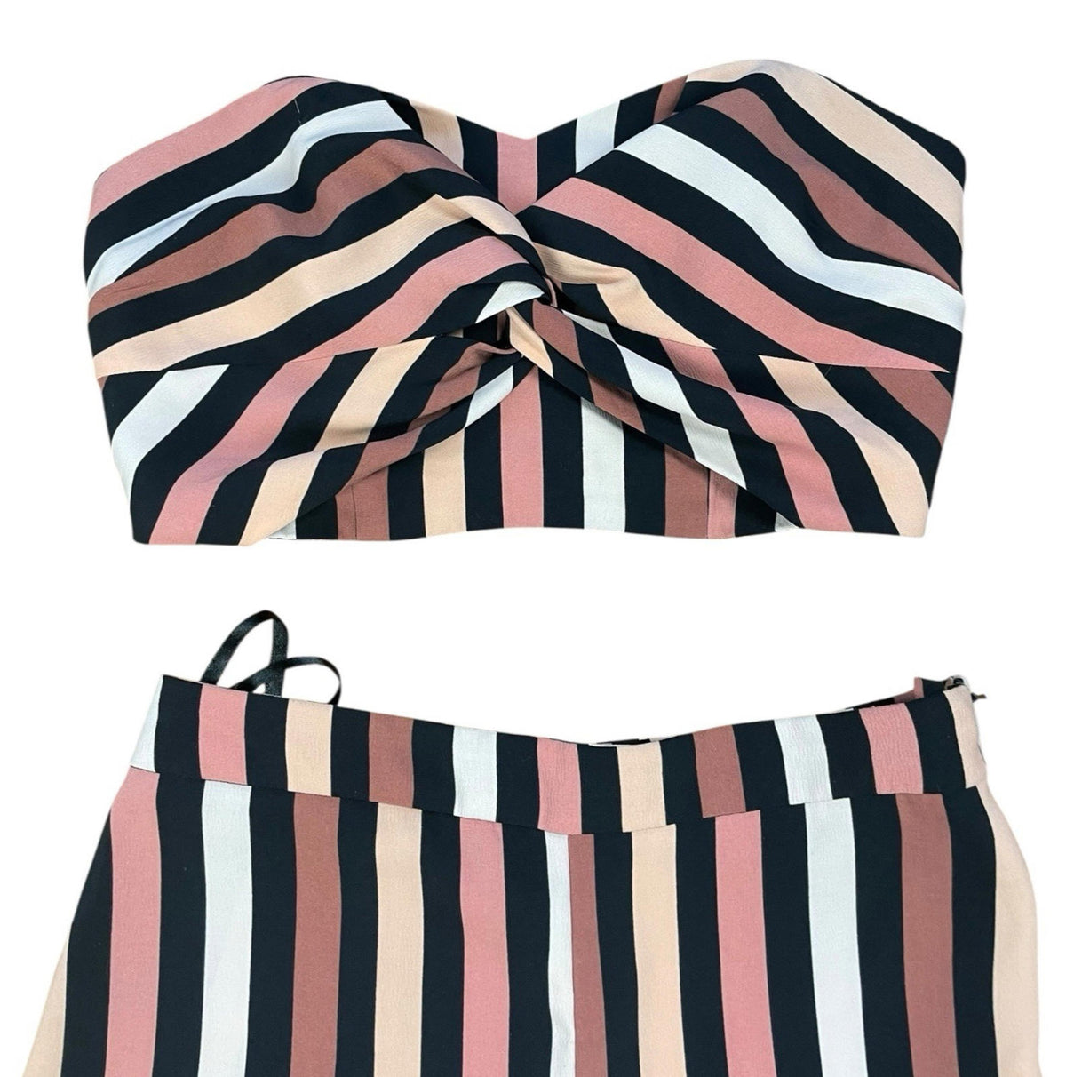 Miss Selfridge Shirred Co-Ord Set Women's UK Size 8 Petite White Multi Stripe Strapless