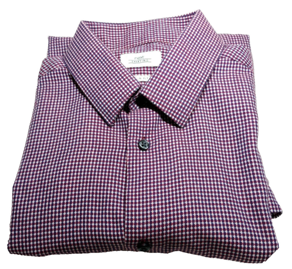 Next Shirt Men's UK Size S Long Sleeve Red Check Mixed Fabric Slim Fit