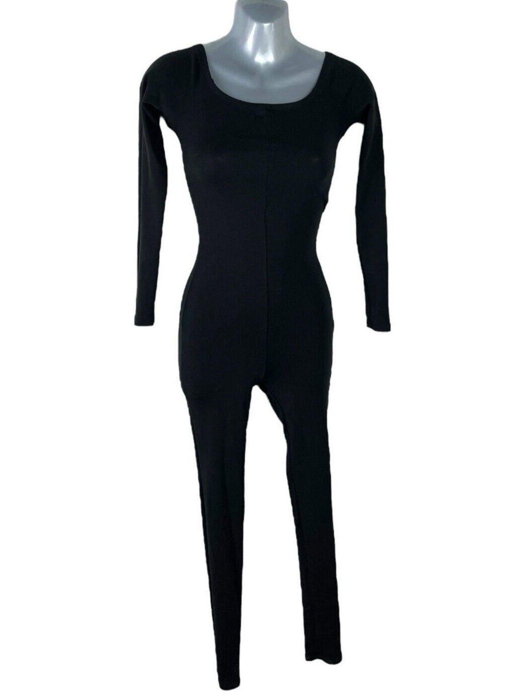 Zara Jumpsuit Women's UK Size Small Black Cotton Tight Fit High Neck Stretch