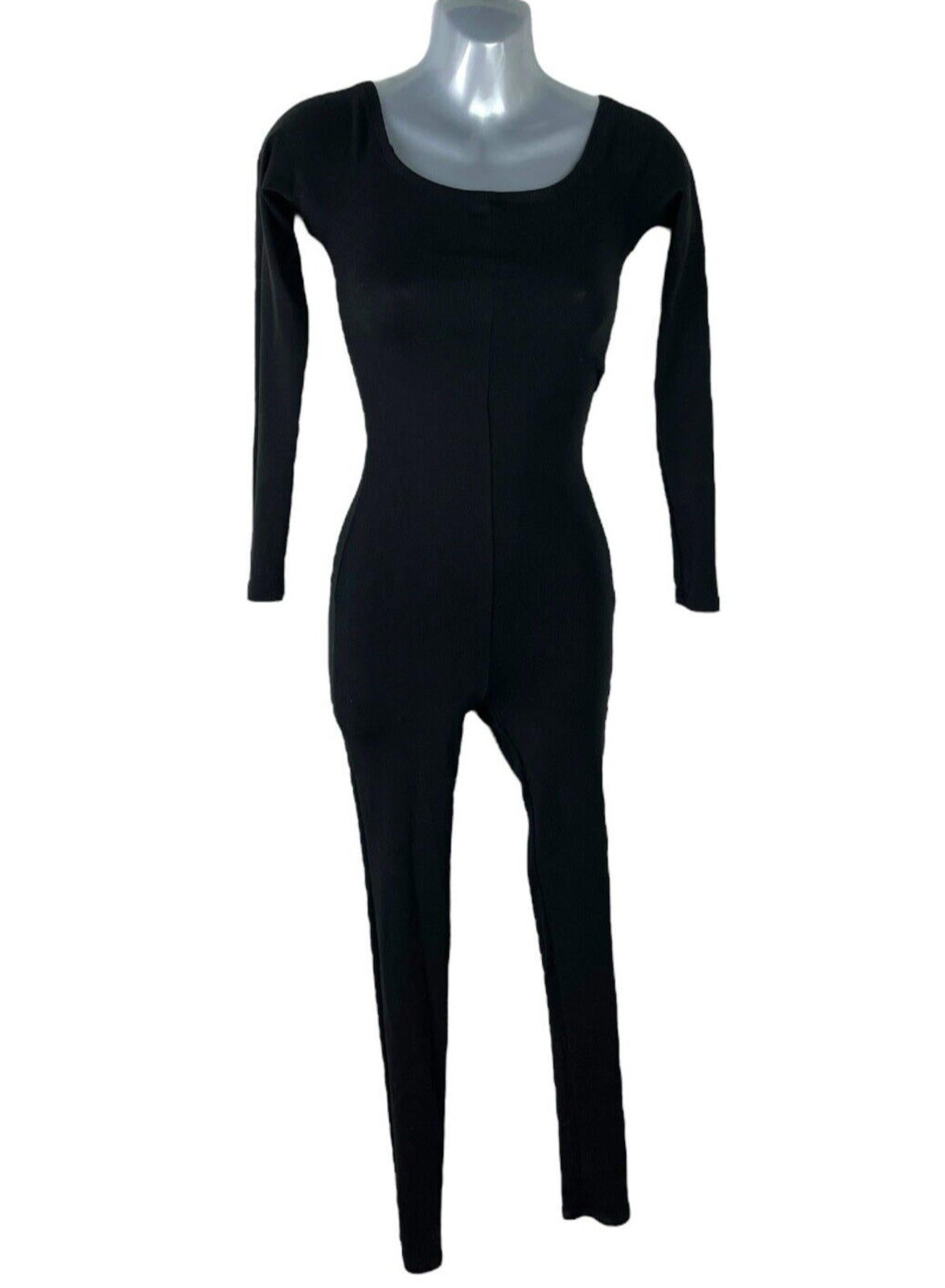 Zara Jumpsuit Women's UK Size Small Black Cotton Tight Fit High Neck Stretch