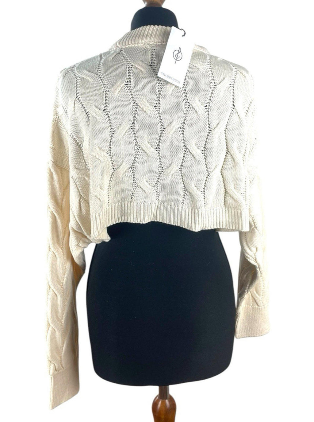 Cream Beige Stradivarius Cream Cropped Jumper Aran Knit Women's UK Size XS
