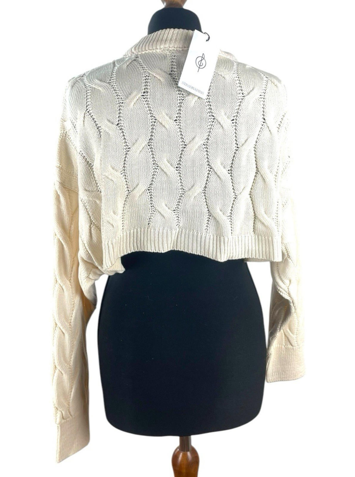 Cream Beige Stradivarius Cream Cropped Jumper Aran Knit Women's UK Size XS