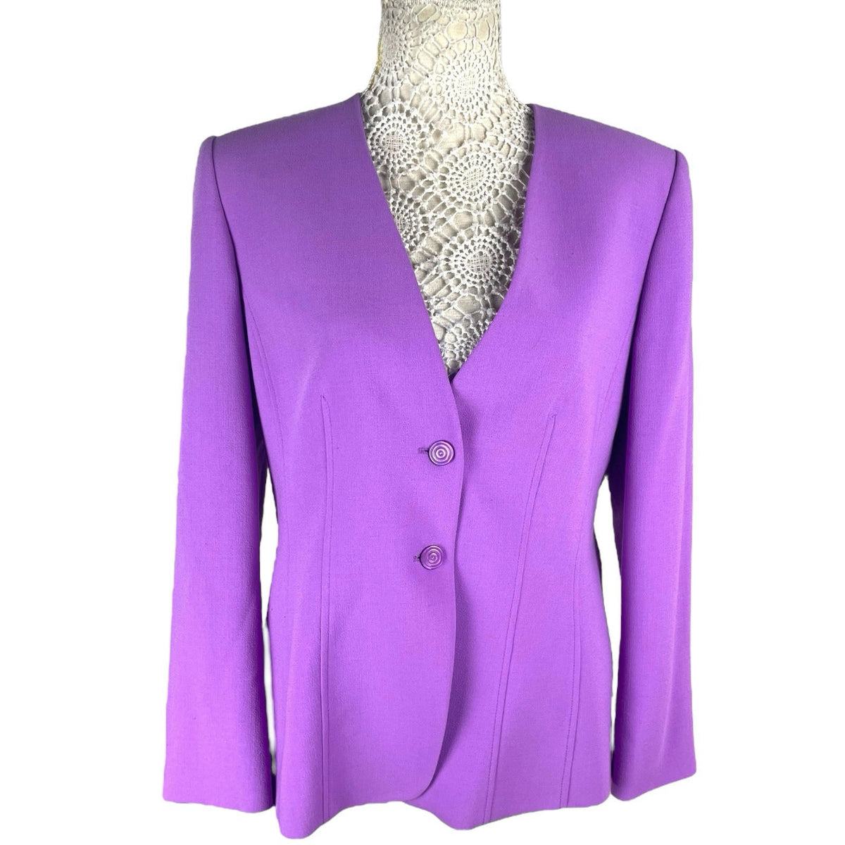 Jaques Vert Blazer Women's UK Size 12 Purple Collarless Shoulder Pads Formal