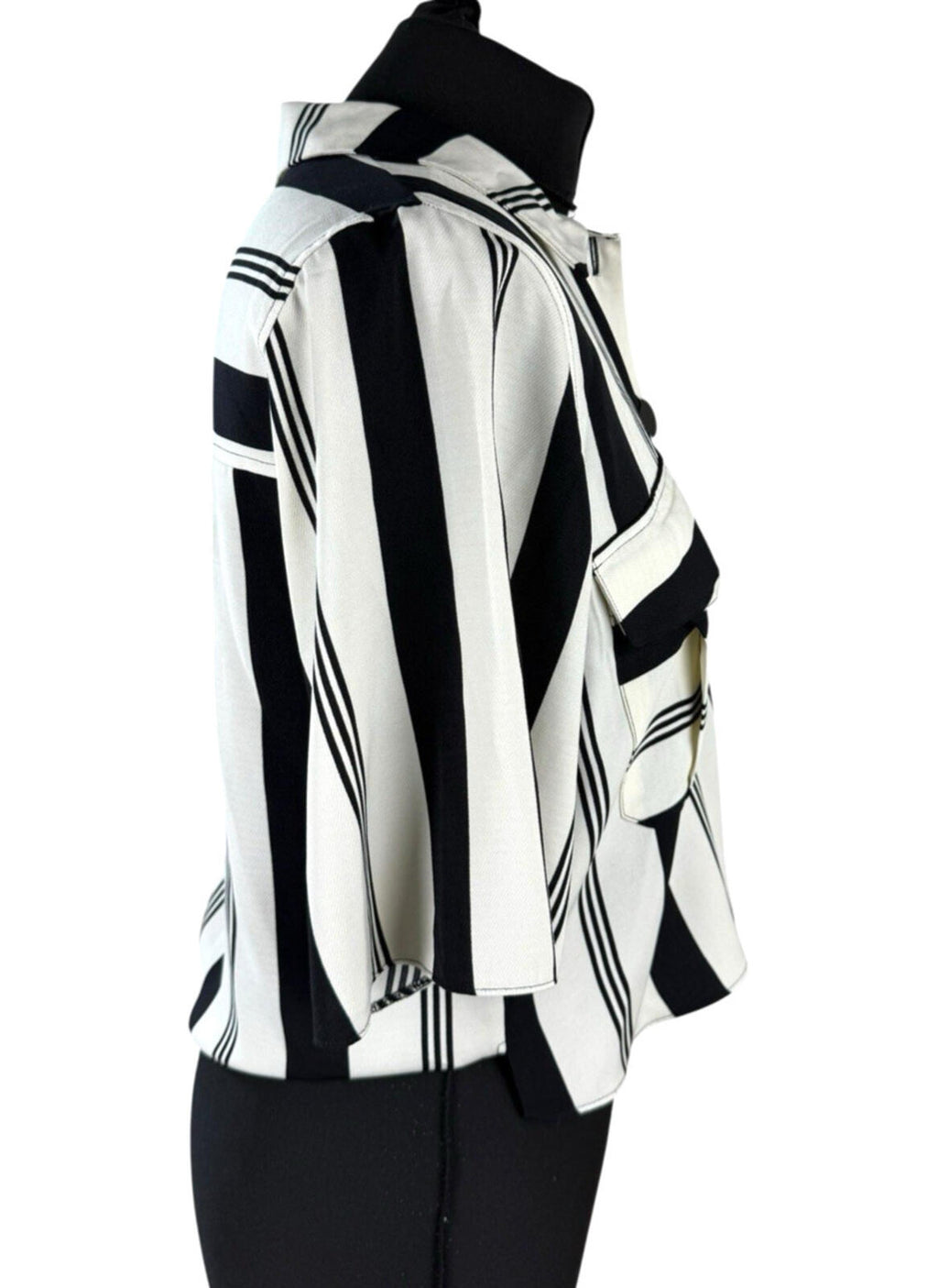 Primark Cropped Shirt Women’s UK Size 8 Bold Monochrome Stripe & Front Pockets