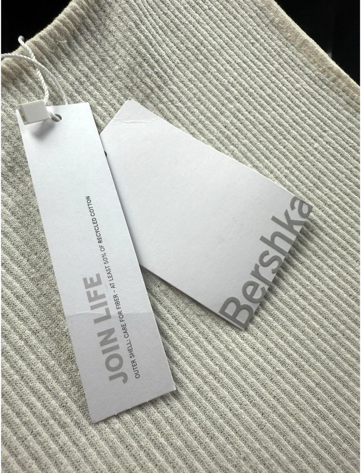 Bershka Cream Ribbed Crop Top Ribbed Tie Front Women's UK Size XS