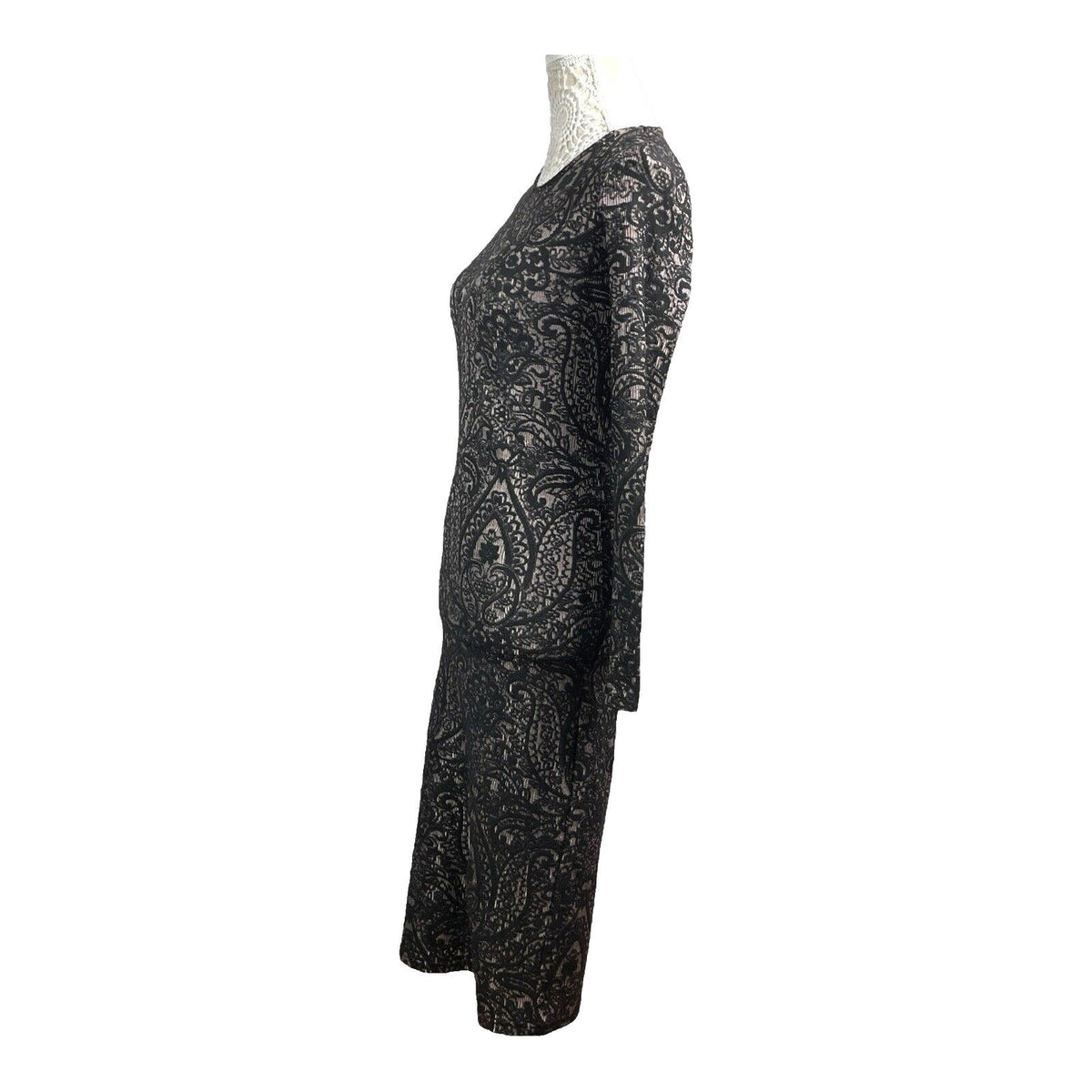 TopShop Black Topshop Black Embroidered Midi Dress Long Sleeve Bodycon Women's UK Size 12