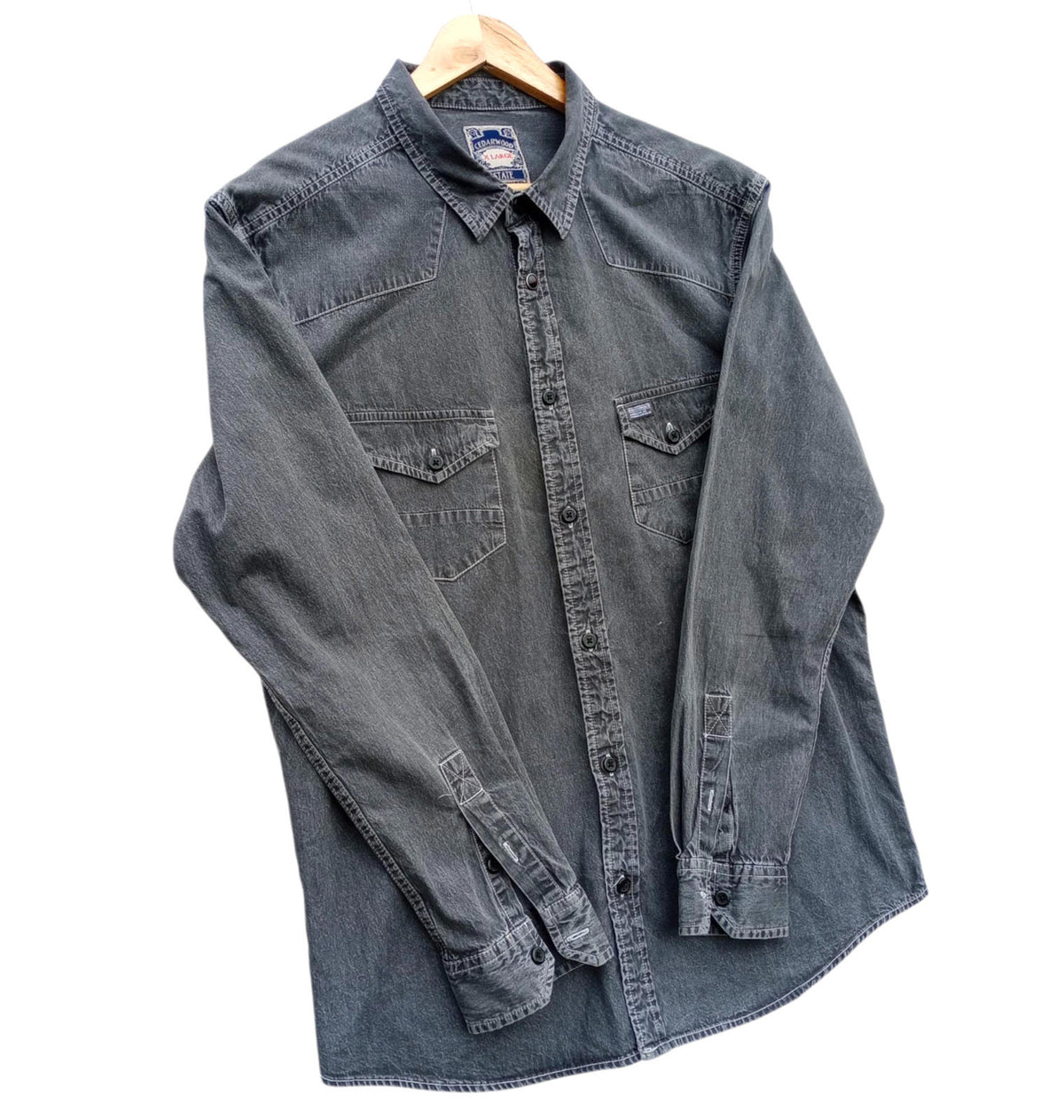 Cedar Wood State Denim Shirt Grey Long Sleeve 100% Cotton UK Men's Size XL