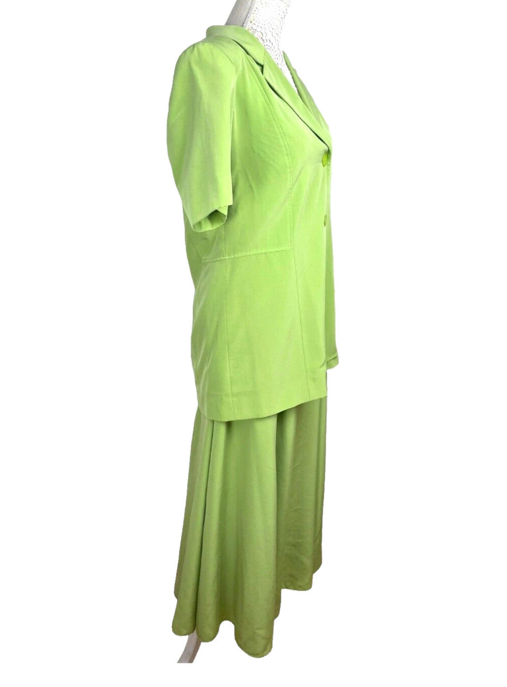 Alexon Skirt & Shirt Blouse Suit Women's UK Size 14 Green Satin 2 Piece Set