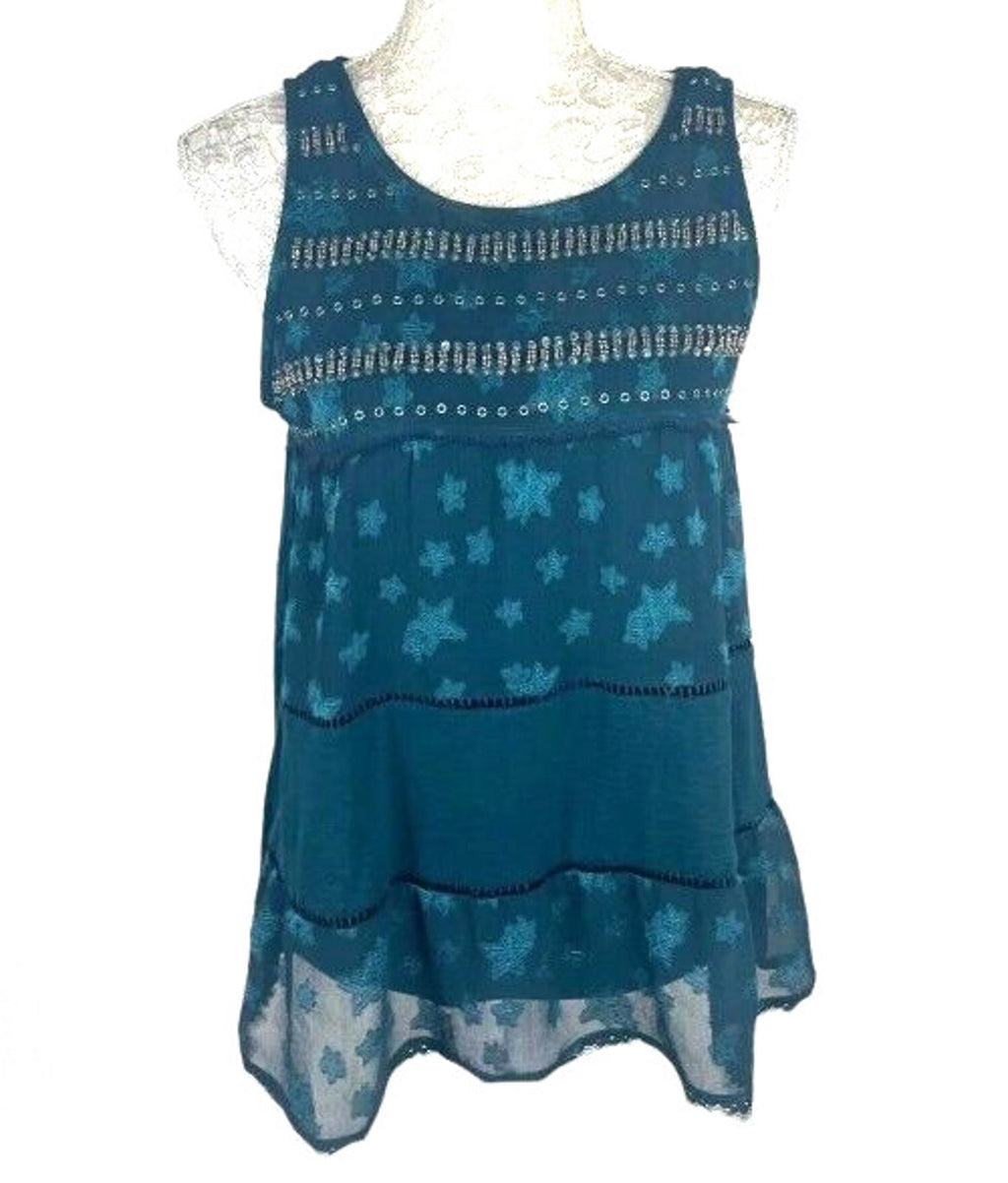 Next Turquoise Next Starscene Tunic Top  Women's UK Size 10 Chiffon Layered Embellished Sparkle