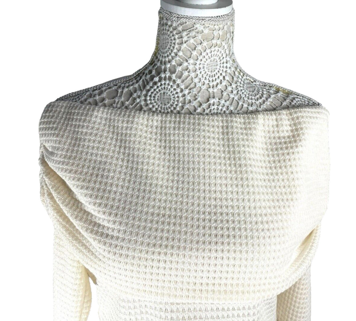 Pretty Little Thing Crop Top Cream Off Shoulder Textured Women's UK Size 16