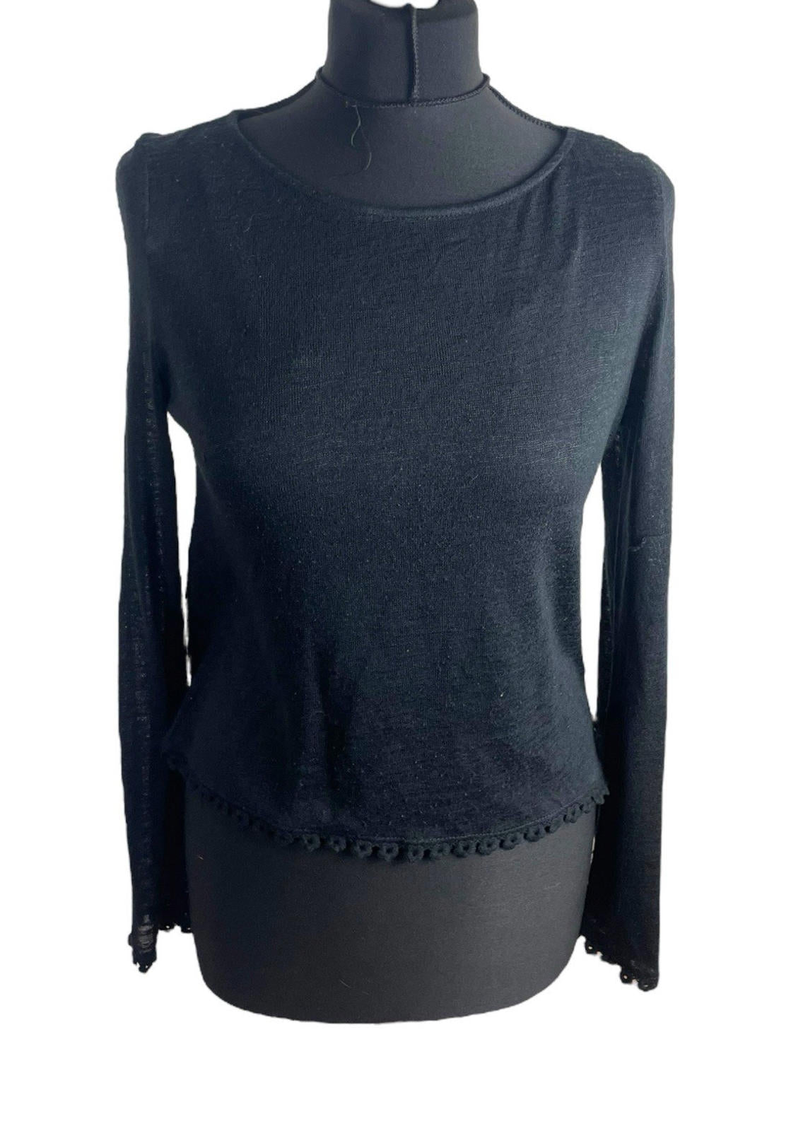Divided Black Long Sleeve Blouse Top Frilled Hem Women's UK Size S