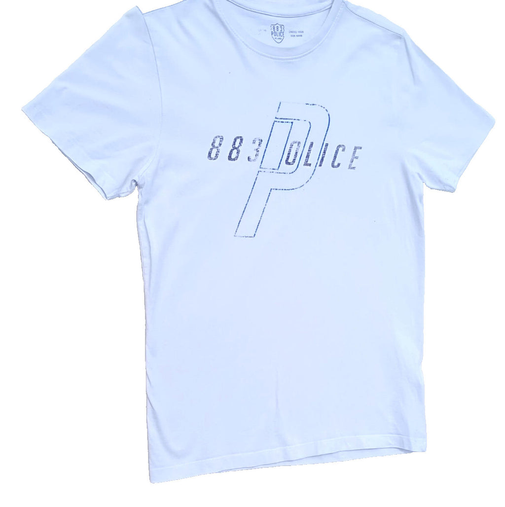 883 Police T Shirt Men's UK Size S White 100% Cotton Easy Care Graphic Print