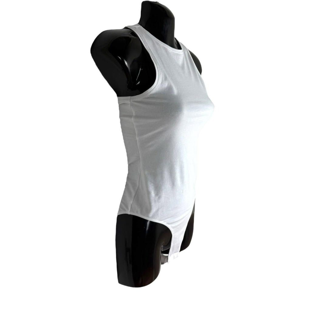 New Look White Bodysuit Women's UK Size 6 White Jersey Sleeveless Round Neck Snap