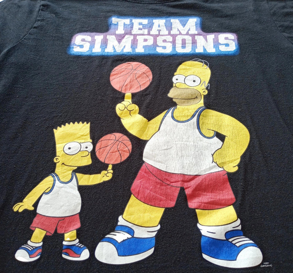 Fox Black Team Simpsons Graphic Print T-Shirt Men's UK Size L Black Crew Neck Basketball
