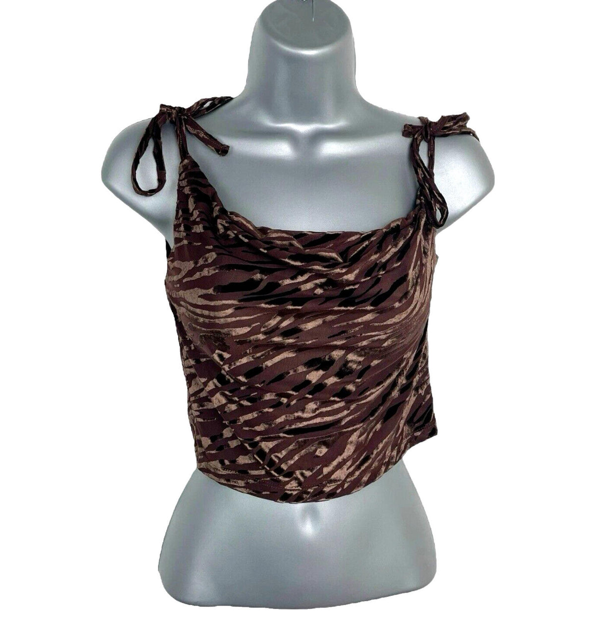 Figa Brown Velour Crop Top Animal Print Scoop Neck Women's UK Size 6