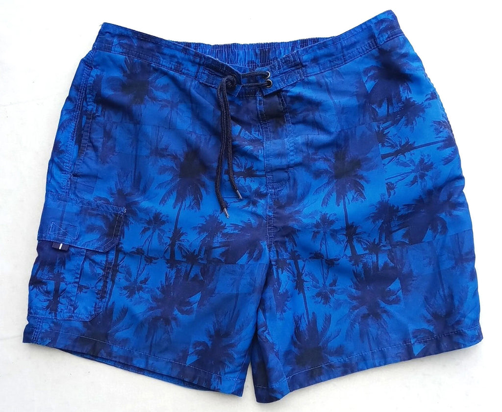 Tu Blue Palm Tree Swim Shorts Men's UK Size L Blue Pockets Drawstring Hawaiian Print