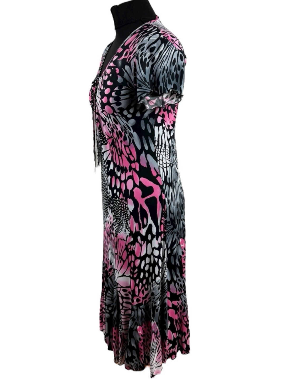 Black Pink Midi Dress Short Sleeve Stretch V Neck Women’s UK Size M (10-12)