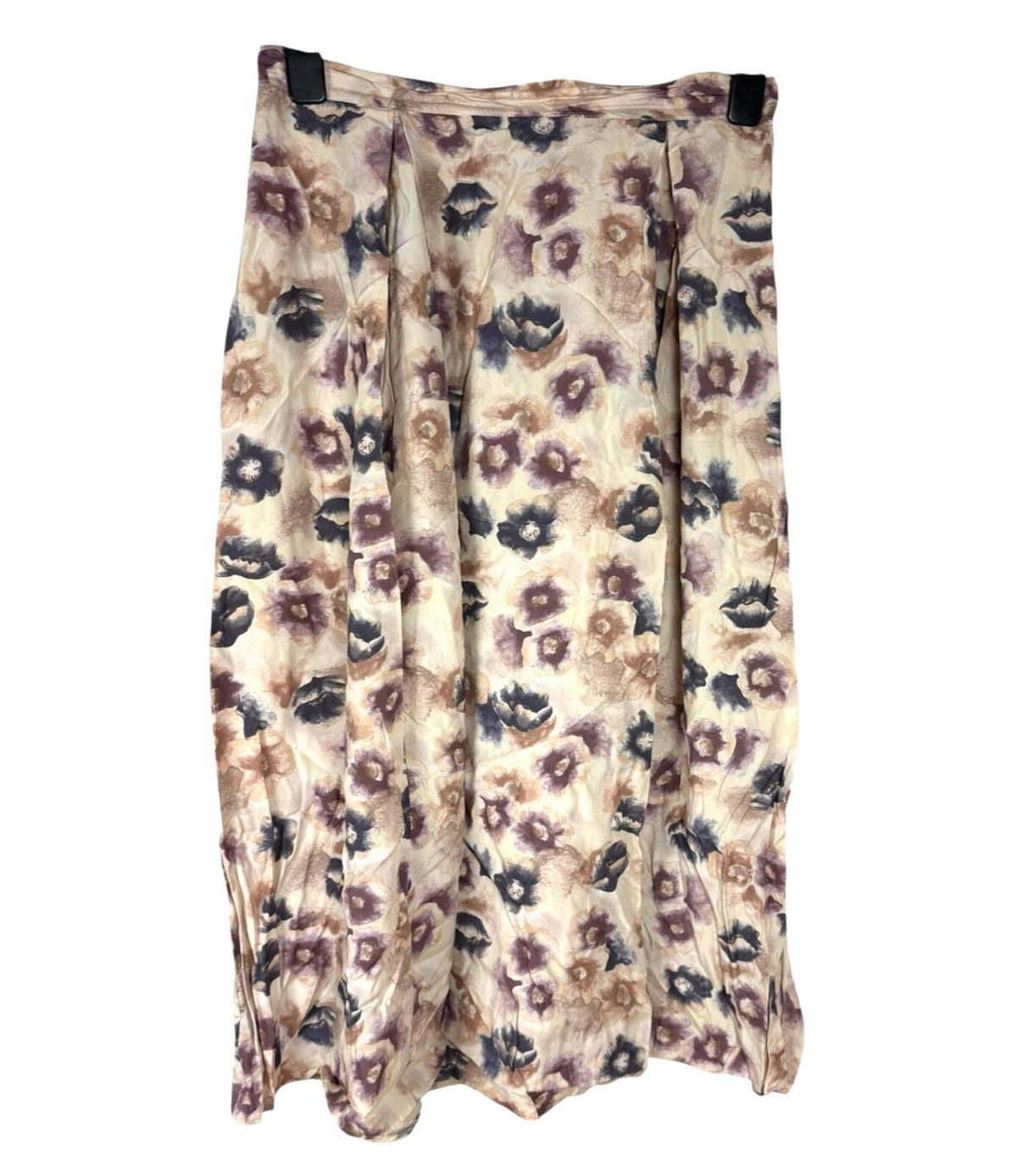 BHS Satin Midi Skirt Women's UK Size 16 High Waist A-Line Floral Beige