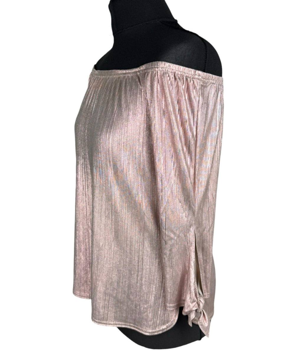 New Look Metallic Top Women's UK Size 10 Off Shoulder 3/4 Sleeve Rose Gold