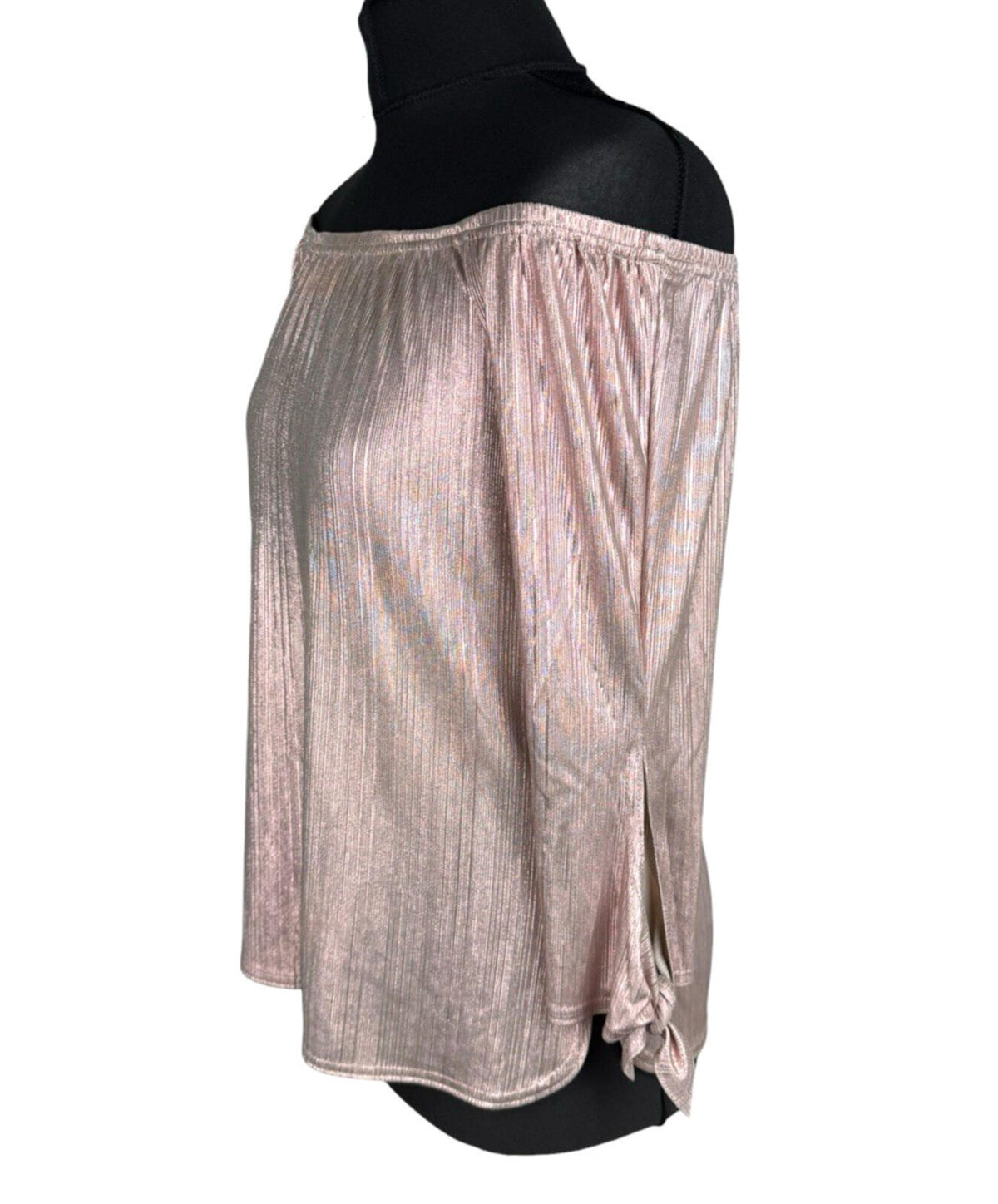 New Look Metallic Top Women's UK Size 10 Off Shoulder 3/4 Sleeve Rose Gold