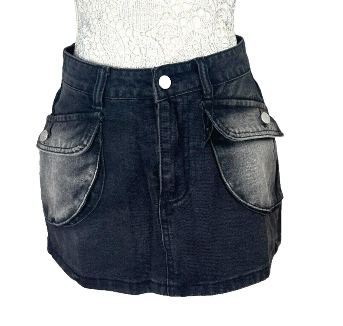 Denim Cargo Mini Skirt Black Women's UK Size 8