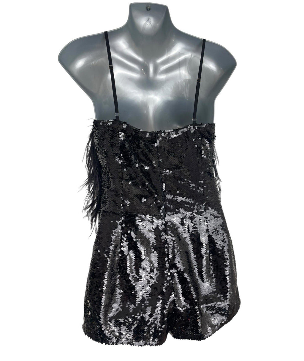 Pretty Little Thing Sequin Playsuit Women's UK Size 8 Feather Detail Strappy