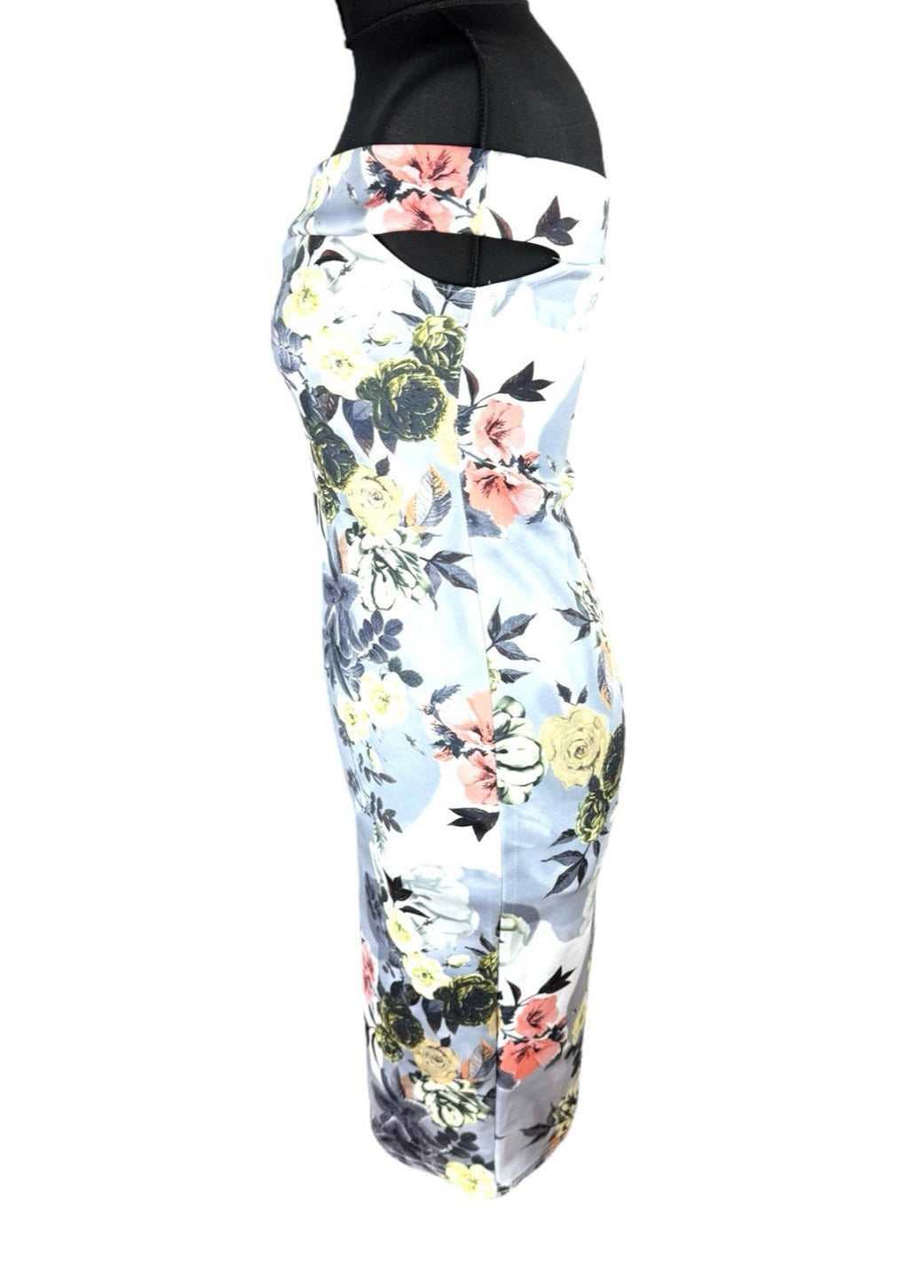 Boohoo Night Silver Floral Occassion Dress Midi Off Shoulder Women's UK Size 12