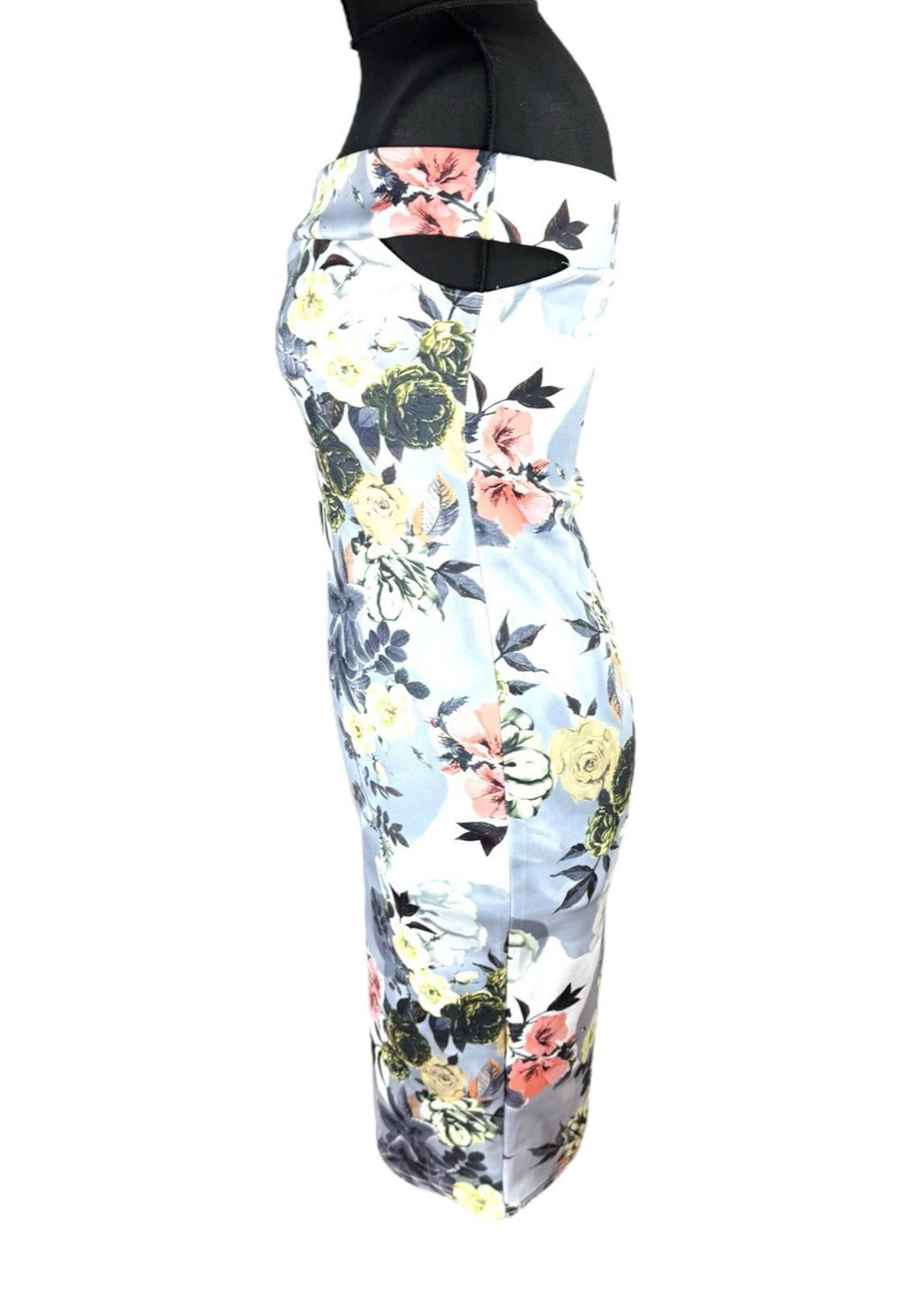 Boohoo Night Silver Floral Occassion Dress Midi Off Shoulder Women's UK Size 12