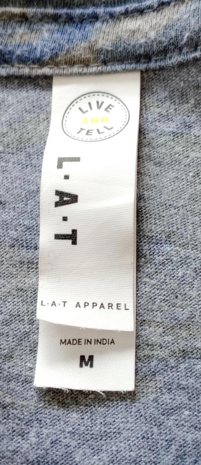 L.A.T. Apparel Gray RAMS Volleyball Graphic Print T-Shirt Men's UK Size M Grey Crew Neck Cammo