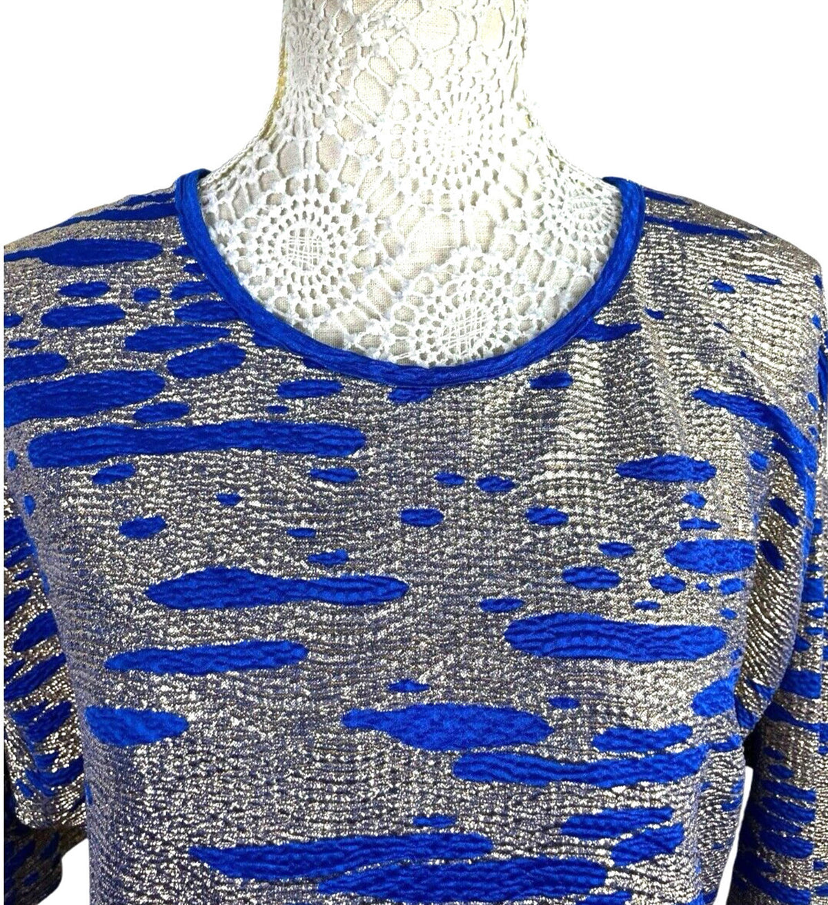 ASOS Blue & Gold Shimmer T-shirt Mini Dress Oversized Women's UK Size 6