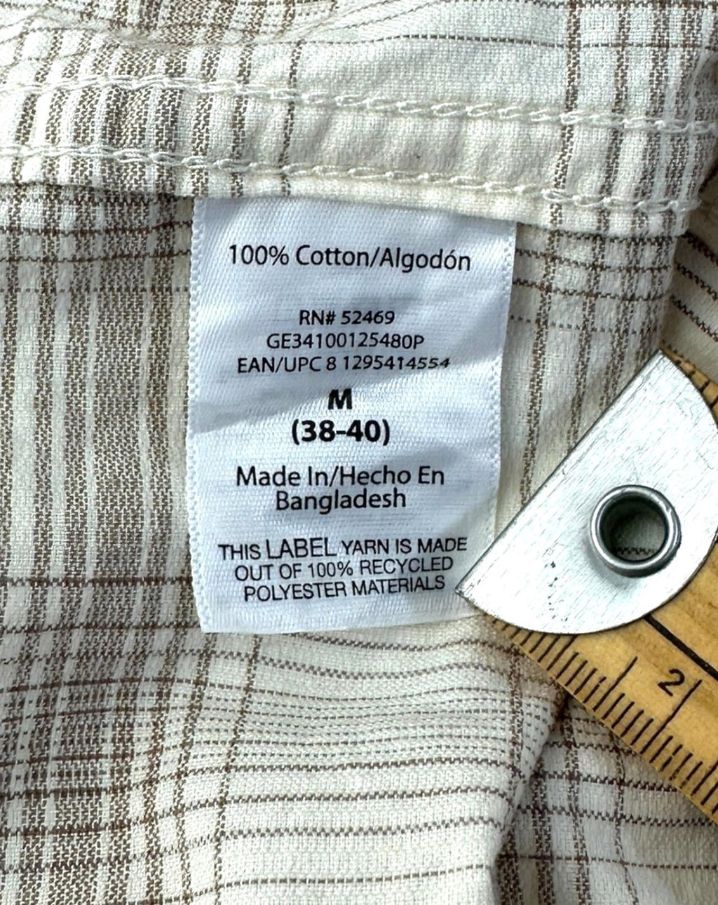 George Corduroy Shirt Men's UK Size M Beige Check Long Sleeve Pocket Loose Fit