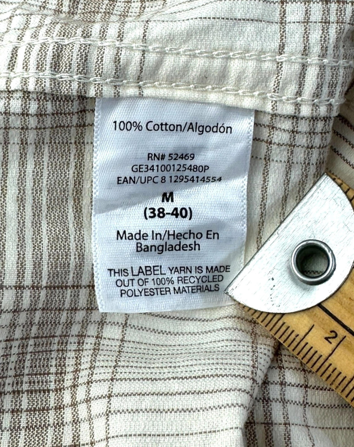George Corduroy Shirt Men's UK Size M Beige Check Long Sleeve Pocket Loose Fit