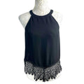 Glamours Black Crochet Hem High Neck Chiffon Tank Women's UK Size 12 Black Halter Sleeveless