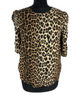 H&M Brown H&M Leopard Print Blouse Women's UK Size XS Relaxed Fit Puff-Sleeved Lightweight